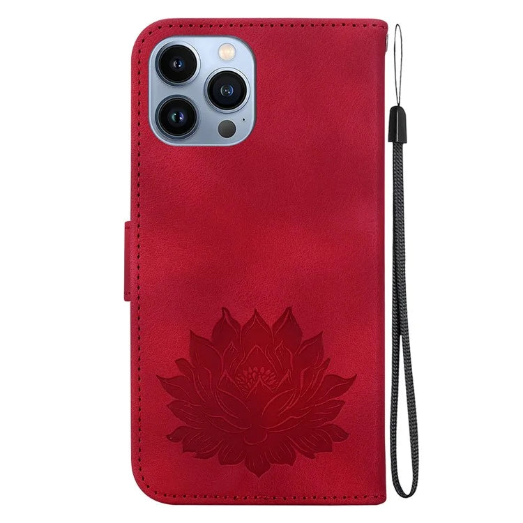 For iPhone 14 Pro Case Flip Shockproof Leather Phone Cover Lotus Pattern