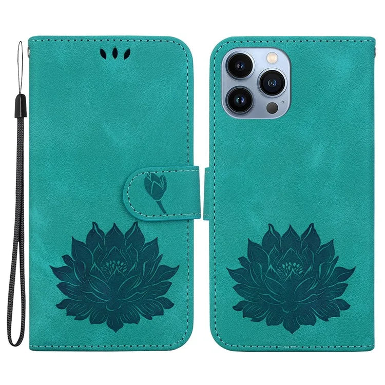 For iPhone 14 Pro Case Flip Shockproof Leather Phone Cover Lotus Pattern