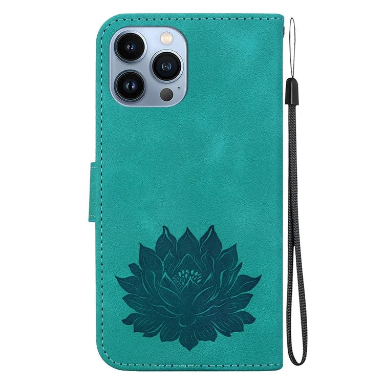 For iPhone 14 Pro Case Flip Shockproof Leather Phone Cover Lotus Pattern