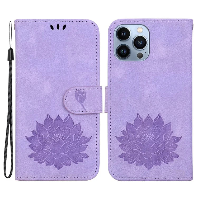 For iPhone 14 Pro Case Flip Shockproof Leather Phone Cover Lotus Pattern