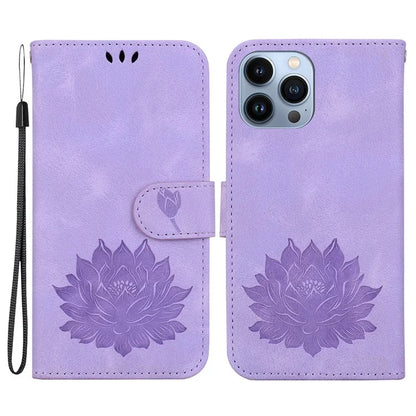 For iPhone 14 Pro Case Flip Shockproof Leather Phone Cover Lotus Pattern