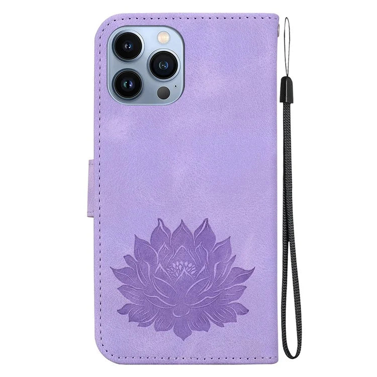 For iPhone 14 Pro Case Flip Shockproof Leather Phone Cover Lotus Pattern