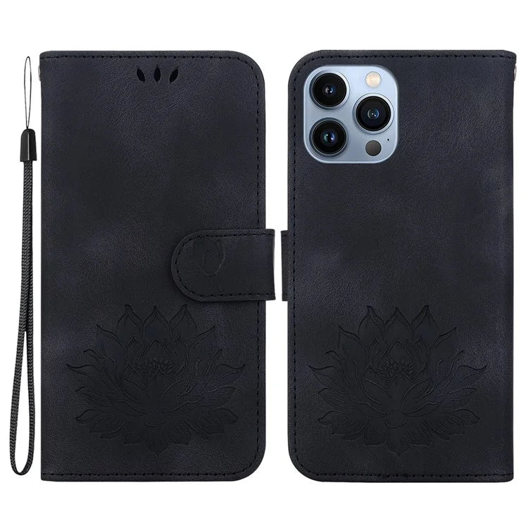 For iPhone 14 Pro Case Flip Shockproof Leather Phone Cover Lotus Pattern