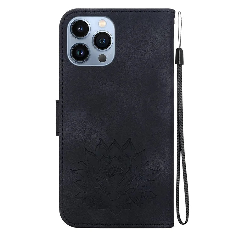 For iPhone 14 Pro Case Flip Shockproof Leather Phone Cover Lotus Pattern