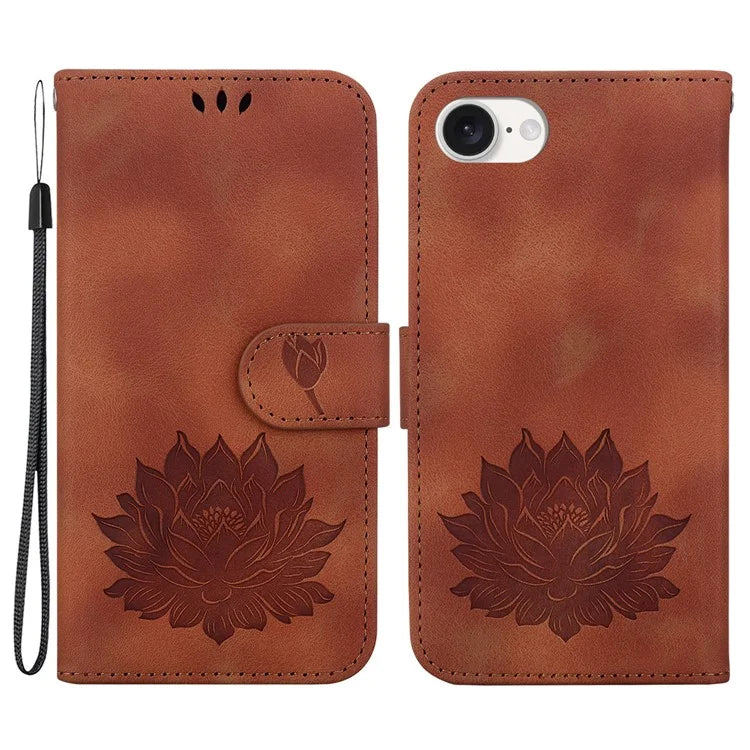 For iPhone SE (2024) Case PU Leather Lotus Imprinted Phone Cover with Strap