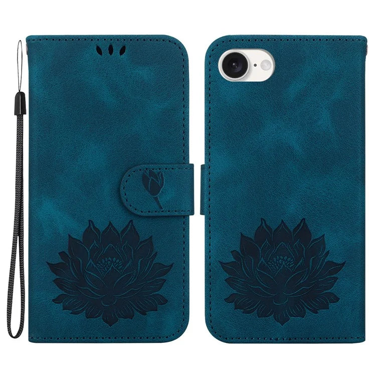 For iPhone SE (2024) Case PU Leather Lotus Imprinted Phone Cover with Strap
