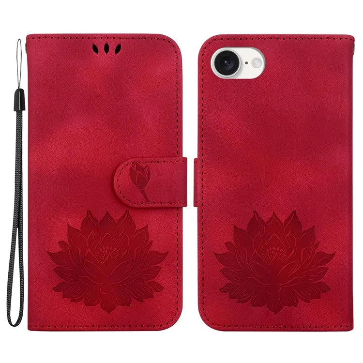 For iPhone SE (2024) Case PU Leather Lotus Imprinted Phone Cover with Strap