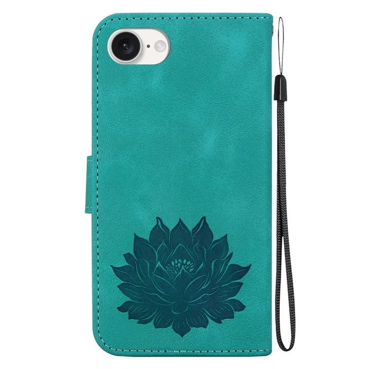 For iPhone SE (2024) Case PU Leather Lotus Imprinted Phone Cover with Strap