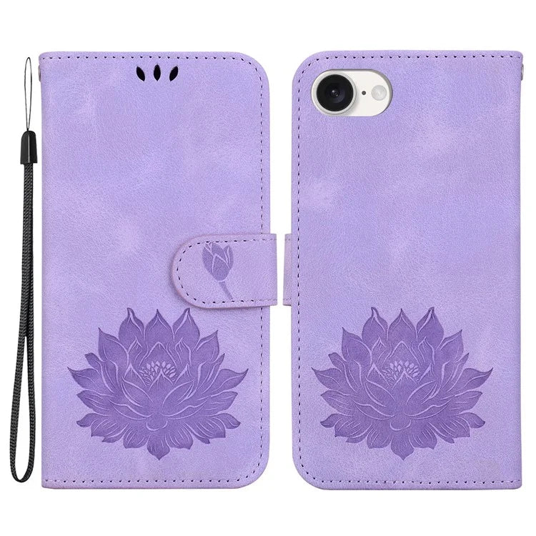 For iPhone SE (2024) Case PU Leather Lotus Imprinted Phone Cover with Strap