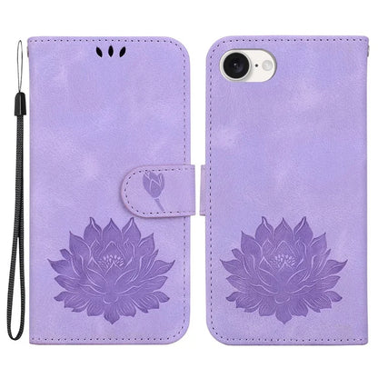 For iPhone SE (2024) Case PU Leather Lotus Imprinted Phone Cover with Strap