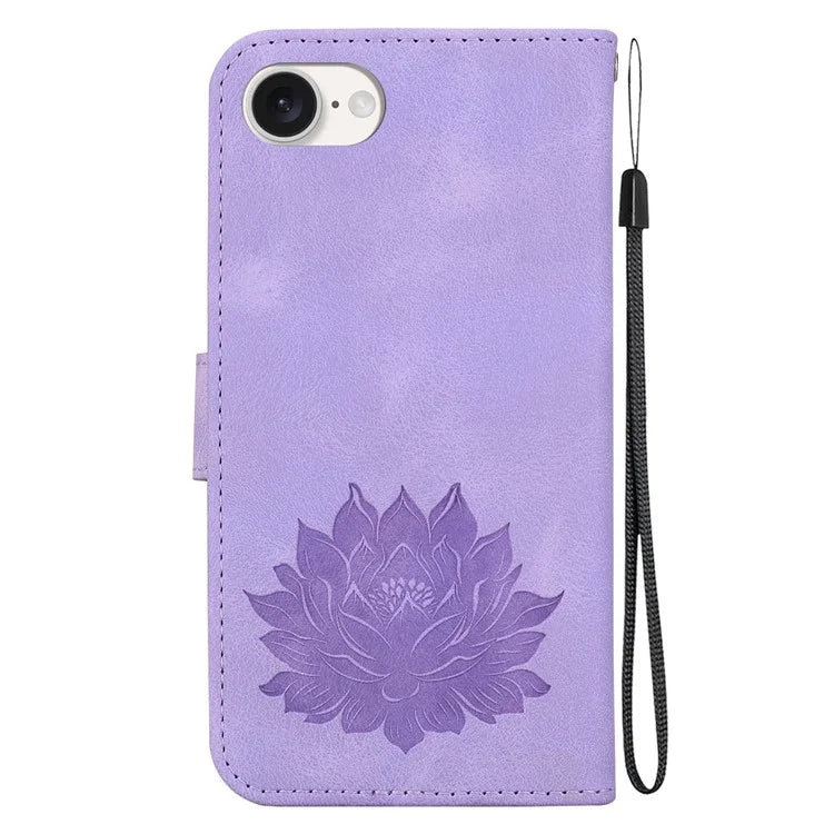 For iPhone SE (2024) Case PU Leather Lotus Imprinted Phone Cover with Strap