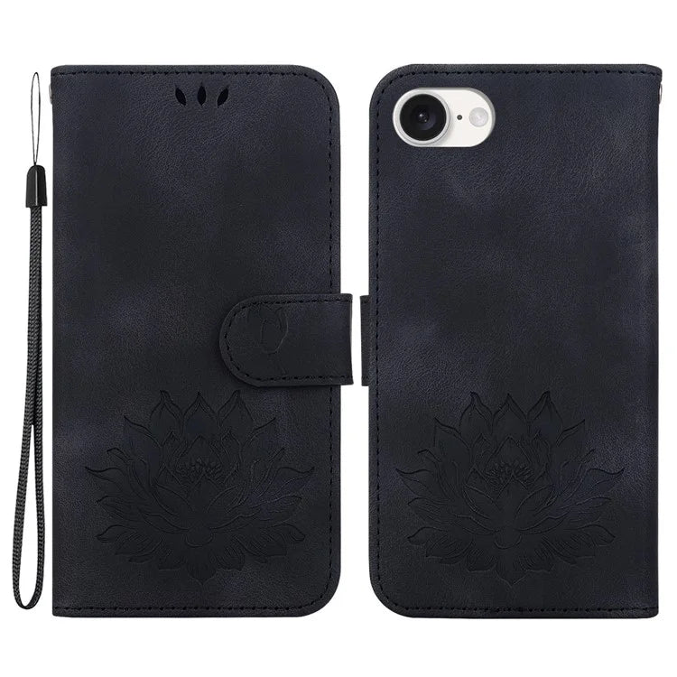 For iPhone SE (2024) Case PU Leather Lotus Imprinted Phone Cover with Strap
