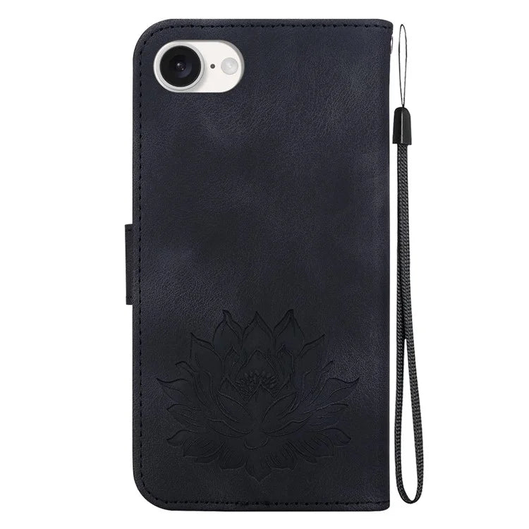 For iPhone SE (2024) Case PU Leather Lotus Imprinted Phone Cover with Strap