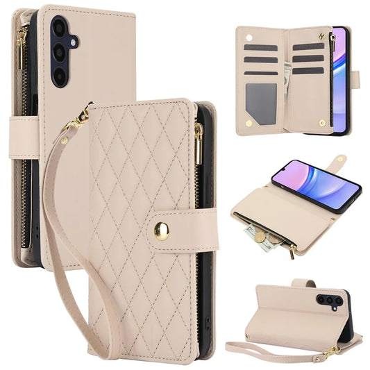 For Samsung Galaxy A15 4G Case Zipper Wallet Leather Crossbody Phone Bag