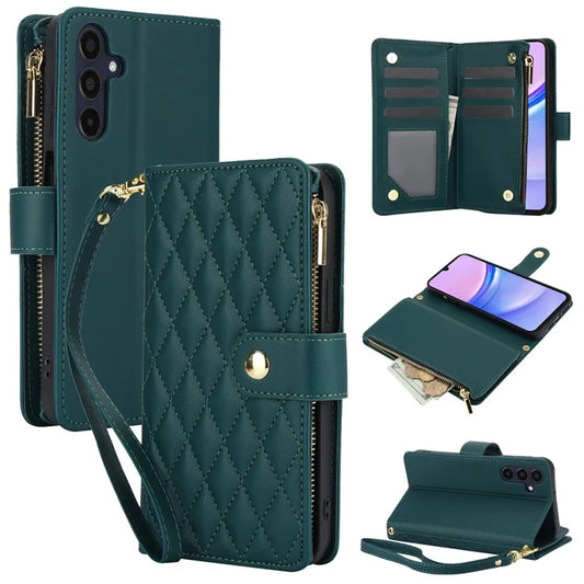 For Samsung Galaxy A15 4G Case Zipper Wallet Leather Crossbody Phone Bagish Green