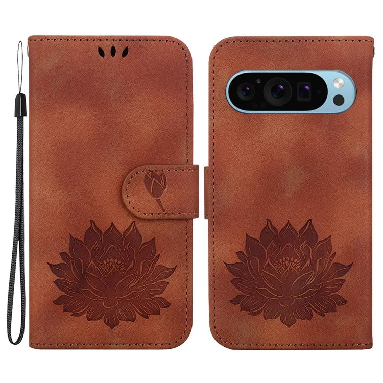 For Google Pixel 9 / 9 Pro Case Lotus Pattern Leather Phone Cover Stand View