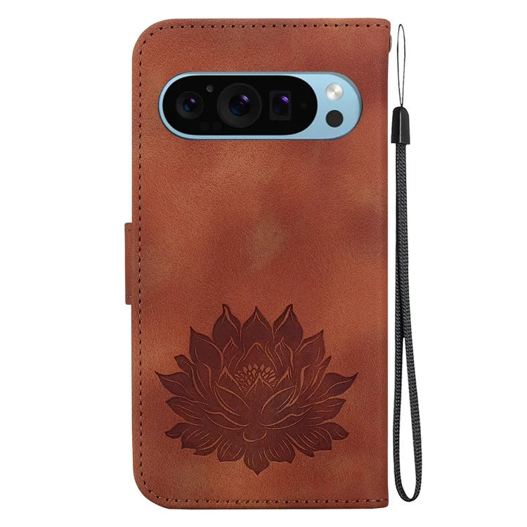 For Google Pixel 9 / 9 Pro Case Lotus Pattern Leather Phone Cover Stand View