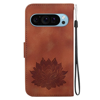 For Google Pixel 9 / 9 Pro Case Lotus Pattern Leather Phone Cover Stand View
