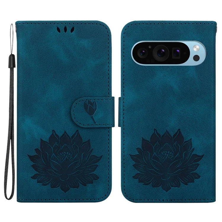 For Google Pixel 9 / 9 Pro Case Lotus Pattern Leather Phone Cover Stand View