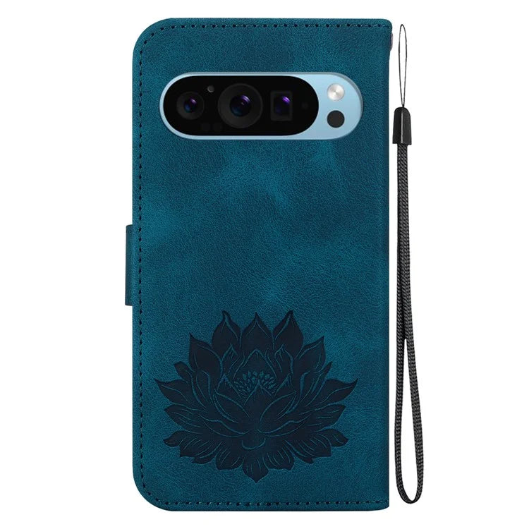 For Google Pixel 9 / 9 Pro Case Lotus Pattern Leather Phone Cover Stand View