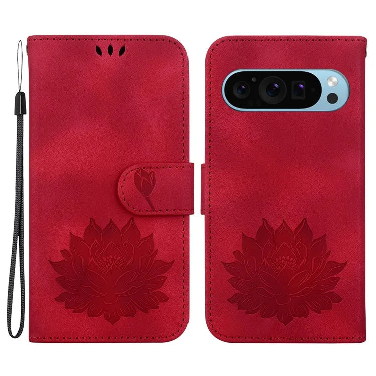 For Google Pixel 9 / 9 Pro Case Lotus Pattern Leather Phone Cover Stand View