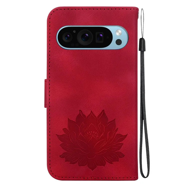 For Google Pixel 9 / 9 Pro Case Lotus Pattern Leather Phone Cover Stand View