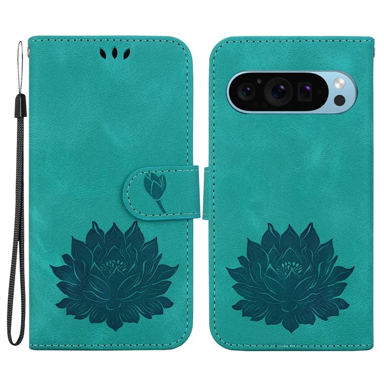 For Google Pixel 9 / 9 Pro Case Lotus Pattern Leather Phone Cover Stand View