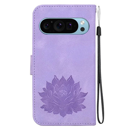 For Google Pixel 9 / 9 Pro Case Lotus Pattern Leather Phone Cover Stand View