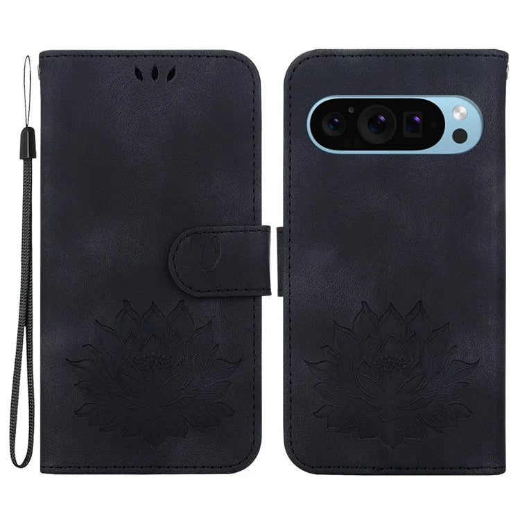 For Google Pixel 9 / 9 Pro Case Lotus Pattern Leather Phone Cover Stand View