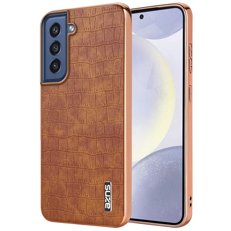 AZNS For Samsung Galaxy S21 FE 5G Case Crocodile Texture Electroplating Leather Back Phone Cover