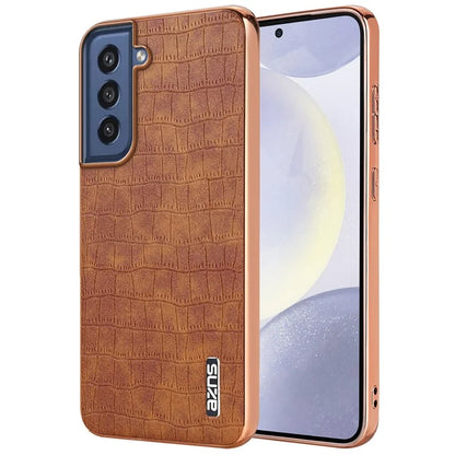 AZNS For Samsung Galaxy S21 FE 5G Case Crocodile Texture Electroplating Leather Back Phone Cover