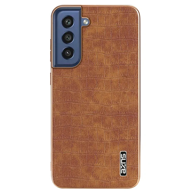 AZNS For Samsung Galaxy S21 FE 5G Case Crocodile Texture Electroplating Leather Back Phone Cover