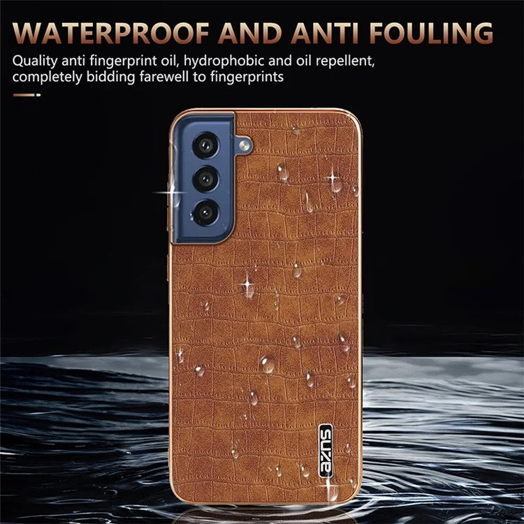 AZNS For Samsung Galaxy S21 FE 5G Case Crocodile Texture Electroplating Leather Back Phone Cover