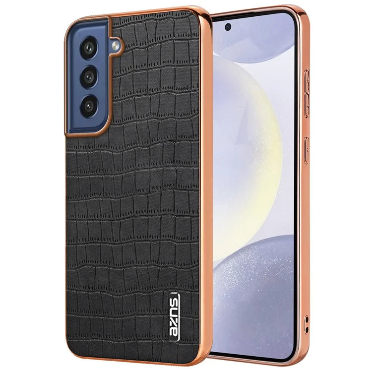 AZNS For Samsung Galaxy S21 FE 5G Case Crocodile Texture Electroplating Leather Back Phone Cover