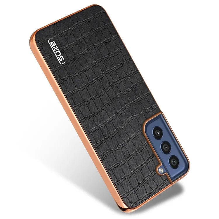 AZNS For Samsung Galaxy S21 FE 5G Case Crocodile Texture Electroplating Leather Back Phone Cover