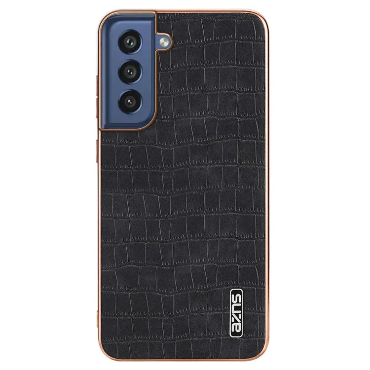 AZNS For Samsung Galaxy S21 FE 5G Case Crocodile Texture Electroplating Leather Back Phone Cover