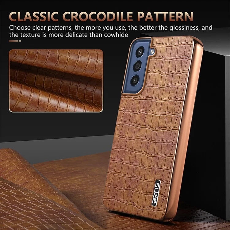 AZNS For Samsung Galaxy S21 FE 5G Case Crocodile Texture Electroplating Leather Back Phone Cover