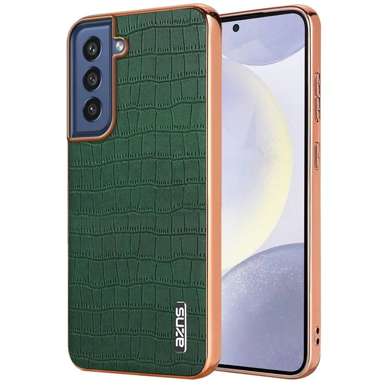 AZNS For Samsung Galaxy S21 FE 5G Case Crocodile Texture Electroplating Leather Back Phone Cover