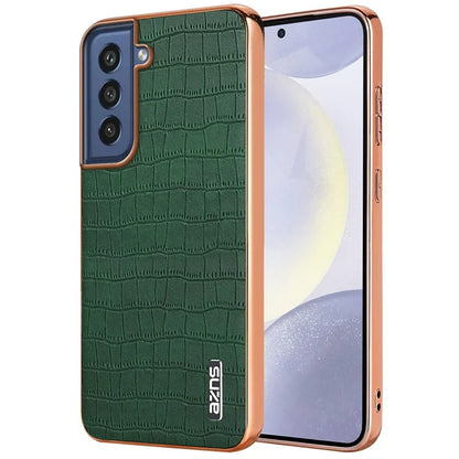 AZNS For Samsung Galaxy S21 FE 5G Case Crocodile Texture Electroplating Leather Back Phone Cover