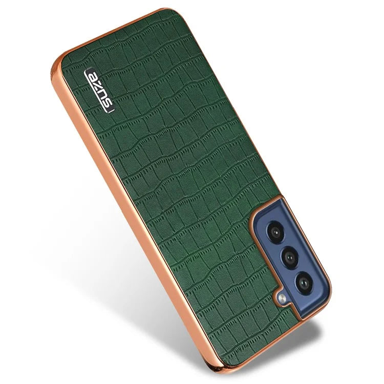 AZNS For Samsung Galaxy S21 FE 5G Case Crocodile Texture Electroplating Leather Back Phone Cover
