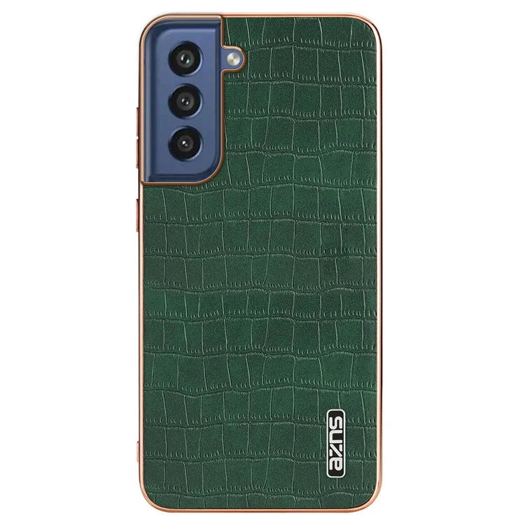 AZNS For Samsung Galaxy S21 FE 5G Case Crocodile Texture Electroplating Leather Back Phone Cover
