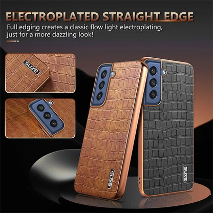 AZNS For Samsung Galaxy S21 FE 5G Case Crocodile Texture Electroplating Leather Back Phone Cover