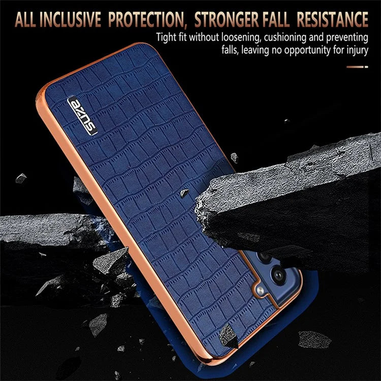AZNS For Samsung Galaxy S21 FE 5G Case Crocodile Texture Electroplating Leather Back Phone Cover