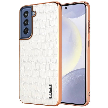 AZNS For Samsung Galaxy S21 FE 5G Case Crocodile Texture Electroplating Leather Back Phone Cover