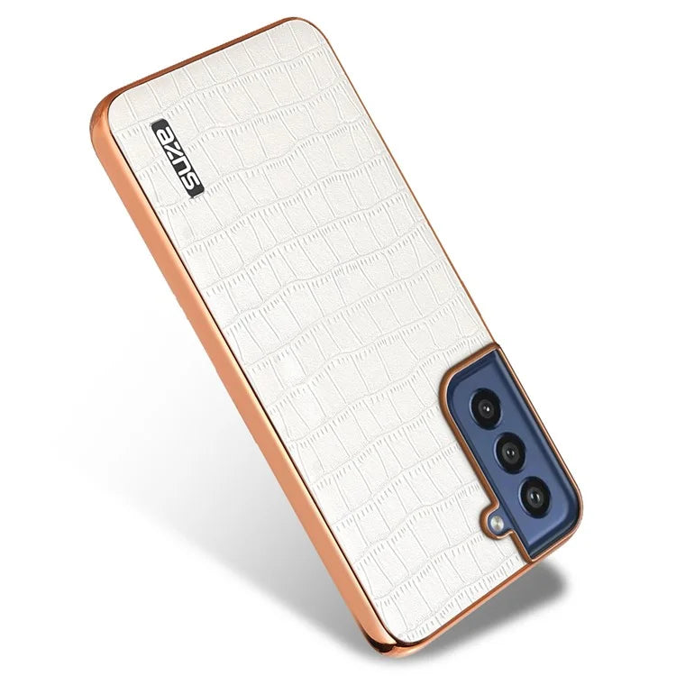 AZNS For Samsung Galaxy S21 FE 5G Case Crocodile Texture Electroplating Leather Back Phone Cover