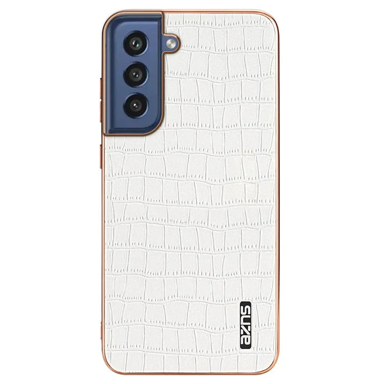 AZNS For Samsung Galaxy S21 FE 5G Case Crocodile Texture Electroplating Leather Back Phone Cover