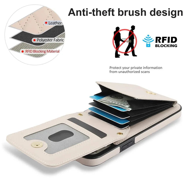 For iPhone 15 Plus Case Rhombus Leather+TPU Phone Card Bag with Shoulder Strap