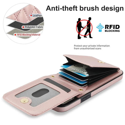 For iPhone 15 Plus Case Rhombus Leather+TPU Phone Card Bag with Shoulder Strap