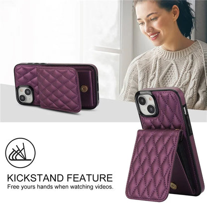 For iPhone 15 Plus Case Rhombus Leather+TPU Phone Card Bag with Shoulder Strap