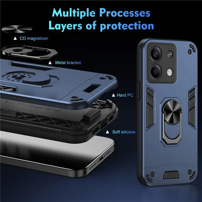 For Xiaomi Redmi Note 13 5G Case Kickstand PC+TPU Car Mount Magnetic Holder Phone Cover